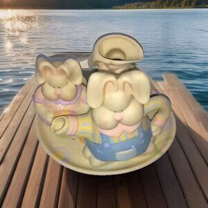 Tea pot set Easter Bunny spring pastel rabbit ceramic colorful holiday decor